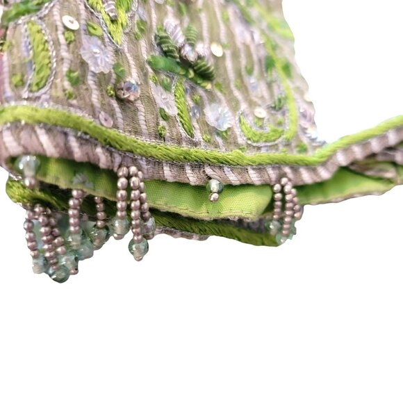 Womans Top Lime Green Silver Beaded Embellished Belly Dancing Anita Patel JJ1609 - Picture 8 of 8